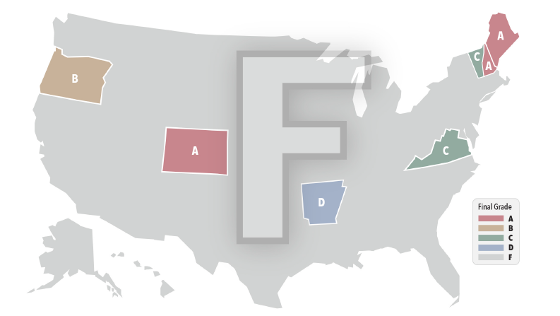 Map highlighting how states are graded on price transparency.